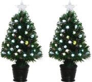Merkloos / Sans marque Kaemingk B.V. 2x Groene glasvezel kunstkerstbomen 90 cm met knipperende LED lampjes