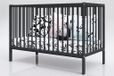 Lettino Babybedje Dominik 120x60 cm met bijtringen, kleur antraciet + matras