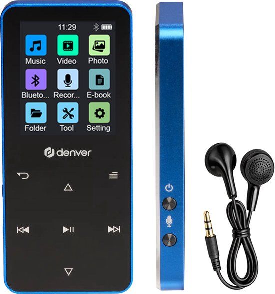 Denver MP3/MP4 Speler - Bluetooth - Shuffle/Repeat - SD kaart tot 128GB - Incl. oordopjes - Dictafoon - MP1830BU - Blauw