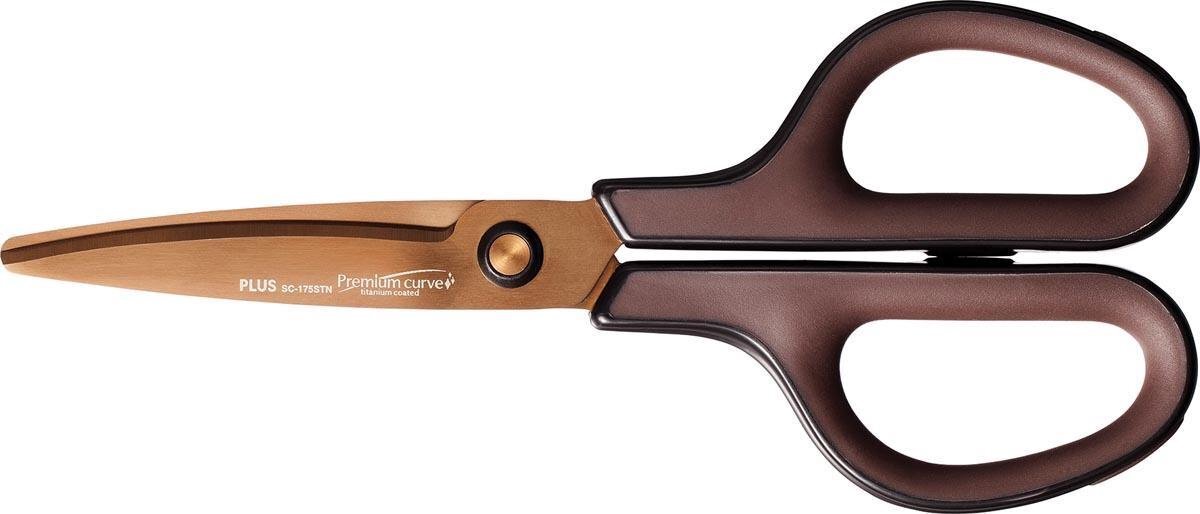 Plus FitCut Curve PREMIUM schaar, 17,5 cm, titanium bladen, bruin, op blister