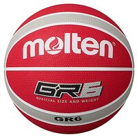 Molten GR Basketbal, binnen/buiten, premium rubber, maat 6, slagkleur rood/wit/zilver, geschikt voor jongens van 12, 13, 14 en meisjes van 14 jaar en volwassenen (BGR6-WRS)