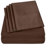Ruime Supreme Collection Ruime eenpersoons lakens, 4-delige, 1500-draadse fijn geborstelde microvezel lakenset beddengoed met diepe zak, 1 extra kussensloop, extra voordelig, bruin