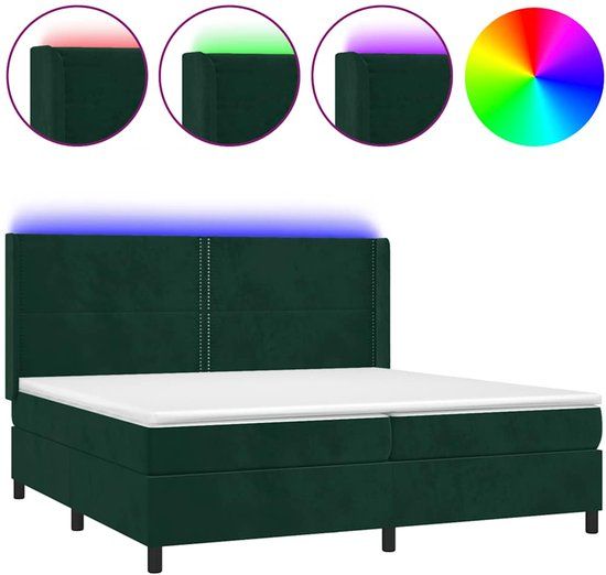 vidaXL Boxspring met matras en LED fluweel donkergroen 200x200 cm