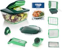 Genius Nicer Dicer Chef - Keukenmandoline - Multifunctionele Groentesnijder - Uiensnijder - RVS Messen - Incl. Opvangbak - 15-delig - Groen