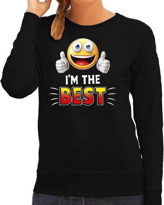 Bellatio Decorations Funny emoticon sweater I am the best zwart dames XS