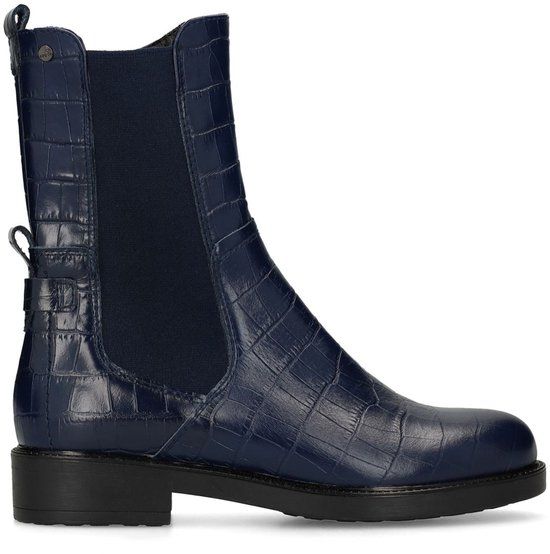 No Stress Dames Donkerblauwe Leren Chelsea Boots met Croco Details - Maat 36