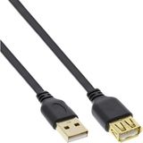 InLine USB 2.0 platte kabel, A male / female, zwart, gouden contacten, 1,5m