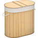 Corbeille à Linge Bambou 100L avec Couvercle et Séparateur 2 Compartiments, Panier de Rangement Pliable avec Sac Intérieur Amovible 62,5x37x60,5 cm, Naturel