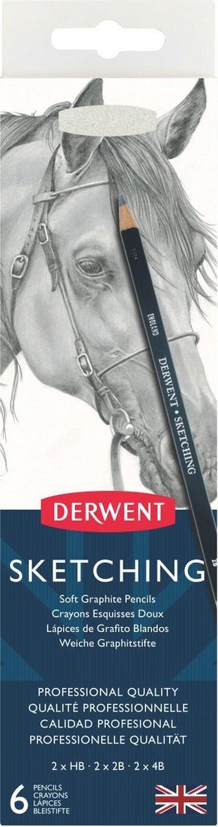 Derwent Sketching 6 Tin - (degrees include 2 x HB, 2 x 2B, 2 x 4B and sharpener)