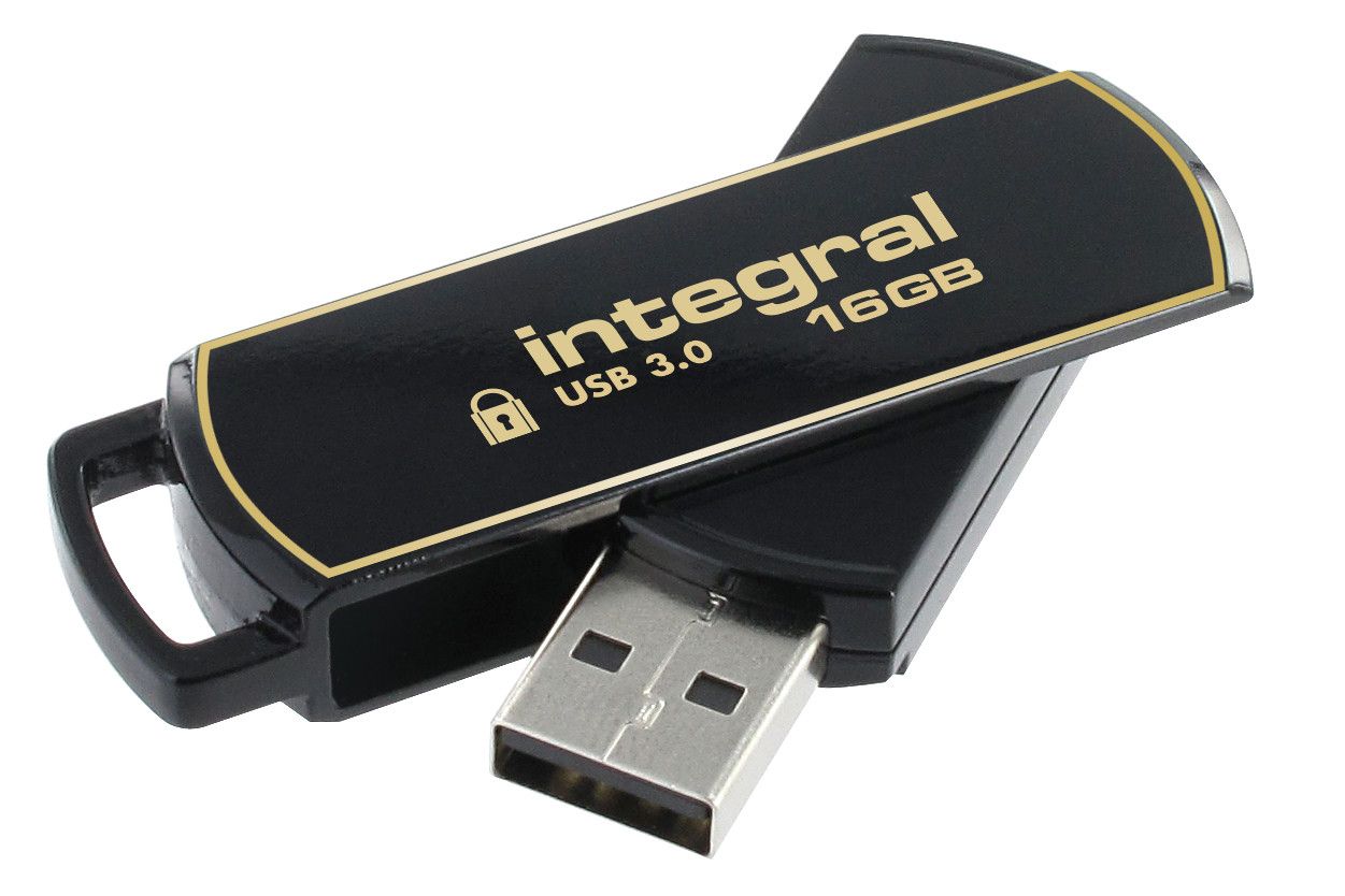 Integral 16GB Secure 360 Encrypted USB 3.0 Flash Drive - Black/Gold