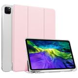 HUEZOE Hoes compatibel met iPad Pro 11 inch, model 2021/2020/2018, zachte TPU transparante achterkant klapstandaard beschermhoes met penhouder, auto slapen/waken, roze