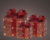 Lumineo Rode LED-cadeauset met timer – 3 stuks kerstdecoratie voor binnen, 30 cm hoog