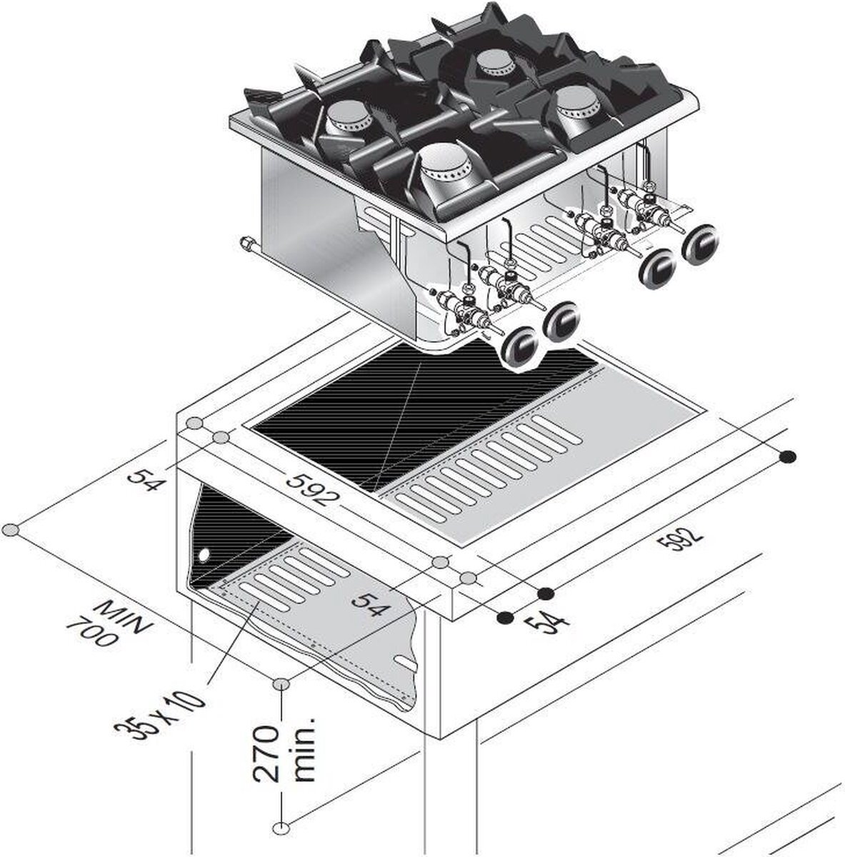 - Gas Kookunit 4 Br. 14Kw - 7266.0020 - Horeca & Professioneel