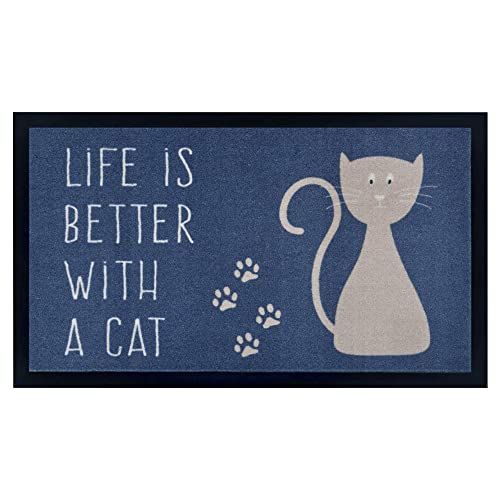 Hanse Home Deurmat Life is Better cat blauw 45x75 cm