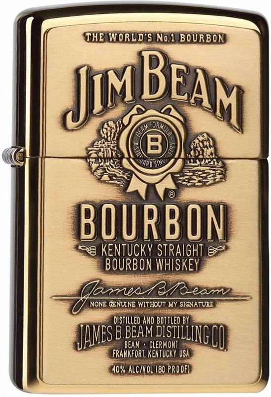 Zippo Aansteker Jim Beam Label Brass - 0041689169299