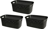 Storage Solutions Wasmand en rotan gevlochten - 3x - zwart - kunststof - 35 liter - 35 x 53 x 23 cm