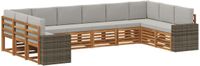 vidaXL - Buiten - bank - set - 10 - st - Naturel - en - lichtgrijs - Polyester