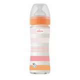 CHICCO Fysio Fysio Drinkfles met zachte siliconen en zachte Sense-afwerking, anti-goud, vermindert regeneratie en prikkelbaarheid, glazen fles 240 ml, 0 maanden+, meisjes