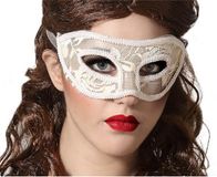 Atosa Verkleed oogmasker - wit - kant patroon - volwassenen - Halloween/gemaskerd bal