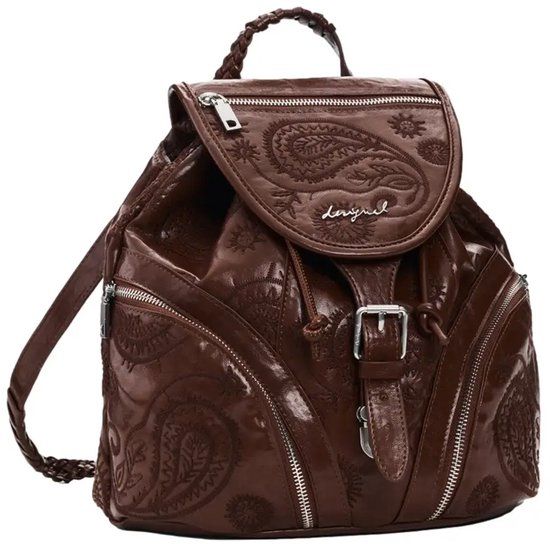 Desigual Vrouwen rugzak met decoratieve patronen, textiel, kameel
