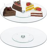 Merkloos / Sans marque Relaxdays taartplateau set van 2 - draaibaar - Ø 30 cm - zonder voet - transparant