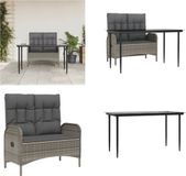 vidaXL 2-delige Tuinset met Kussens Poly Rattan Grijs