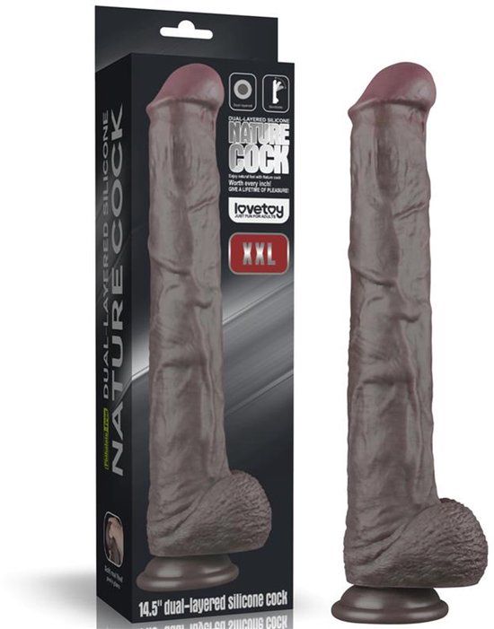 LoveToy - Nature Cock - 14,5" Dual Layered Bendable Cock XXL - Zwart