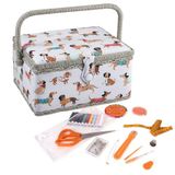 Hobby Gift Exclusieve voorgevulde knutseldoos met 94-delige naaiset inbegrepen, 18,5 x 25,5 x 14,5 cm, worst hond