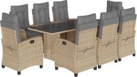 vidaXL 9-delige Tuinset met Kussens, Poly Rattan, Gemengd Beige