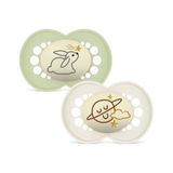 MAM Latex fopspeen voor baby's vanaf 6 maanden, mat, 2 stuks | Van natuurlijk rubberlatex, gloeit in het donker, symmetrisch, plat en flexibel, met zelfsteriliserende doos