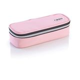Favorit Pennenetui voor school, ovaal, roze, 24 cm x 9,5 cm, hoogte 6 cm, met zilveren ritssluiting, gevuld met Stabilo-producten