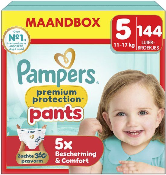 Pampers Premium Protection Pants - Maat 5 (12-17kg) - 144 Luiers - Maandbox