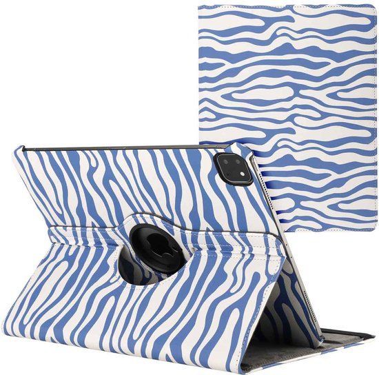 iMoshion 360° Draaibare Design Bookcase 2.0 - Tablet Hoes voor Apple iPad Pro 13 (2024) - White Blue Stripes