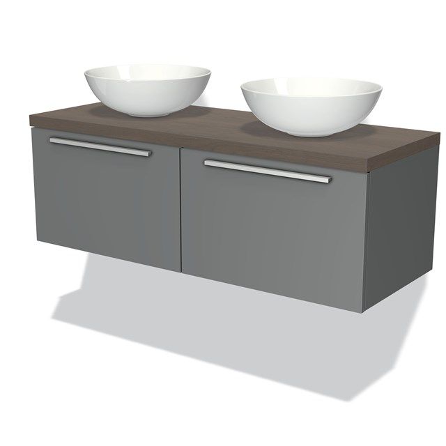 Maxaro Badkamermeubel Modulo Plato 120cm Middengrijs 2 Lades Donkerbruin Eiken Blad