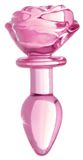XR Brands Pink Rose - Glass Butt Plug - Small pink