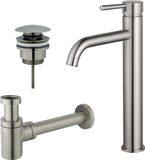 Fortifura Calvi Wastafelkraanset - verhoogde wastafelkraan - klikwaste plug - verlaagde design sifon - PVD - geborsteld RVS