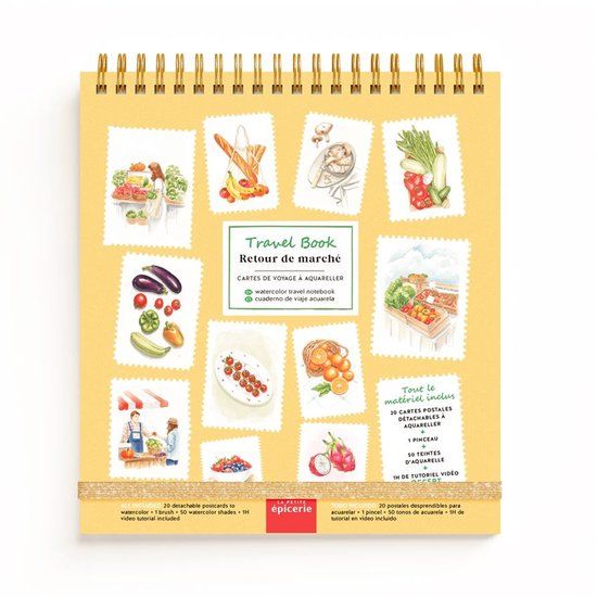 LA PETITE ÉPICERIE – Retour de marché – aquarel boek – 20 kaarten
