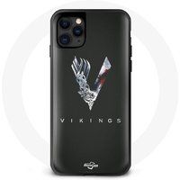 Maniacase Hoesje voor iPhone 13 Pro Max Vikings Serie Seizoen 6 logo V Zwaard Grijs Zwarte Achtergrond
