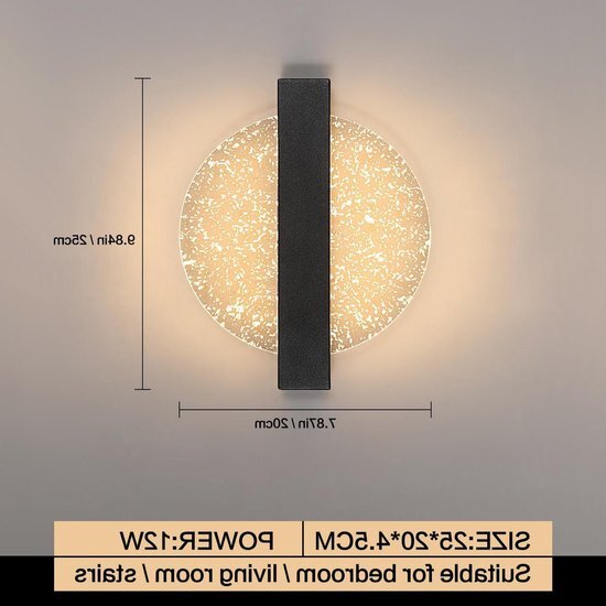 Moderne Dimbare LED Wandlamp 12W Aluminium Zwart- Acryl Ronde Indoor Wandlamp voor Woonkamer Slaapkamer Trap Hal 3000K-6500K