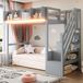 Rolipo Multifunctioneel hoogslaper, 90 x 200 cm, met veiligheidshek en opbergruimte, voorzien van LED-verlichting, met een trap, en met open opbergruimte onder het bed, grijs