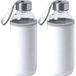 Bidon Bouteille d'eau/bouteille de boisson - 2x - avec housse de protection en softshell - blanc - verre - 420 ml - Bouteille de sport