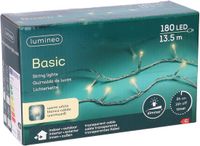 Merkloos Kerstverlichting lichtsnoer - 180 led lampjes - warm wit - 1350 cm - Binnen/buiten