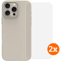 BlueBuilt Back Cover iPhone 16 Pro Max Beige + Screenprotector Glas Duo Pack