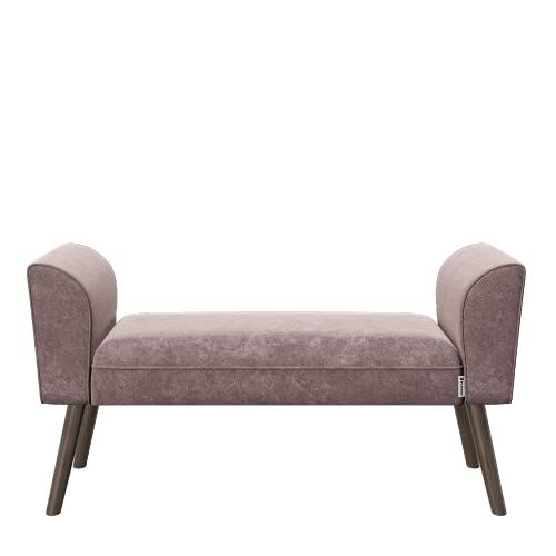 Playboy Zitbank met fluwelen bekleding in roze en stabiele massief houten poten, gevoerde bank van stof, kruk, voetenbank met fluweel, retrodesign, clubstijl voor hal en entree