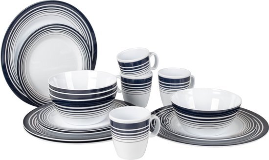 Bo-Camp Servies - 100% Melamine - 16-delig - Wit/navy