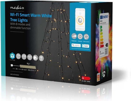 Nedis SmartLife Kerstverlichting - Boom - Wi-Fi - Warm Wit - 200 LED's - 20m - IP65