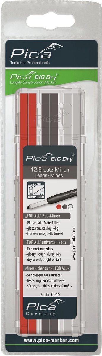 Pica 6045 Big Dry Navulling - Rood, grafiet & wit - 12 stuks