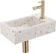 Saniclass Fuente fonteinset – rechthoekig – 40x22x10 cm – natuursteen beige – geborsteld gouden kraan