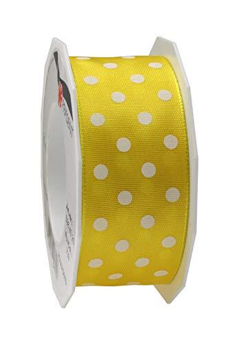 Präsent - POLKA DOTS band met draadrand - geel/wit - rol van 20 m 40 mm