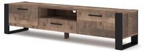Homlando Nuka meuble TV, 200 x 43 x 48 cm, autoportant, chêne vieilli, meuble de salon moderne, 3 portes, étagère ouverte, passe-câbles, meuble de salon